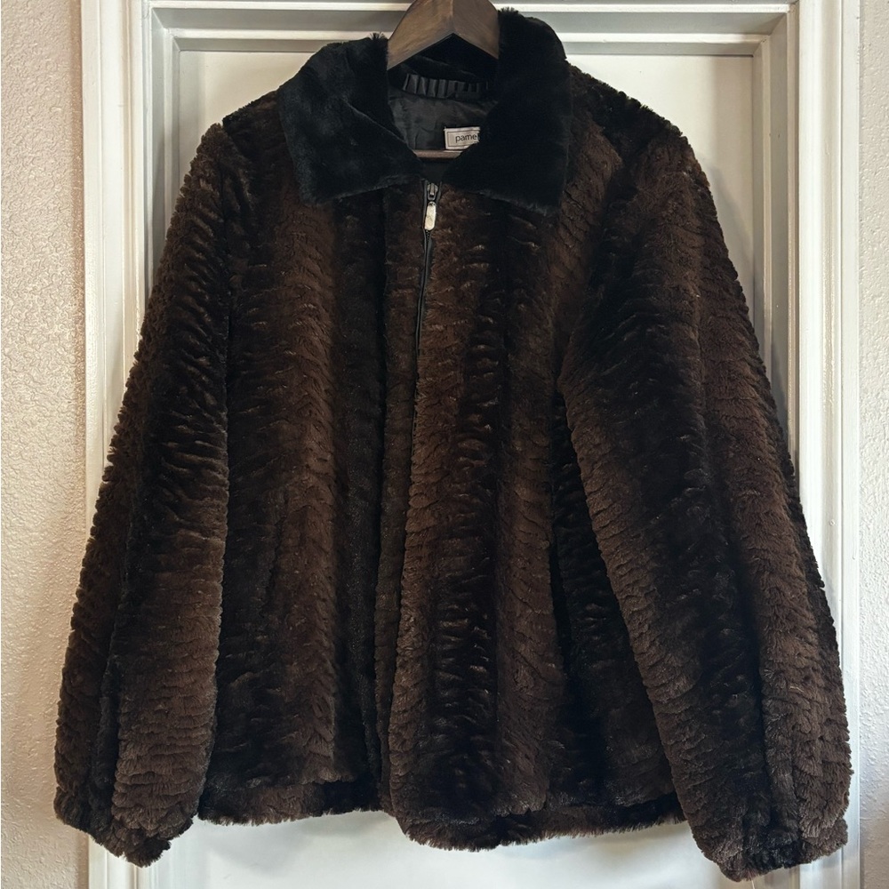 Pamela McCoy Dark Brown Faux Fur Coat